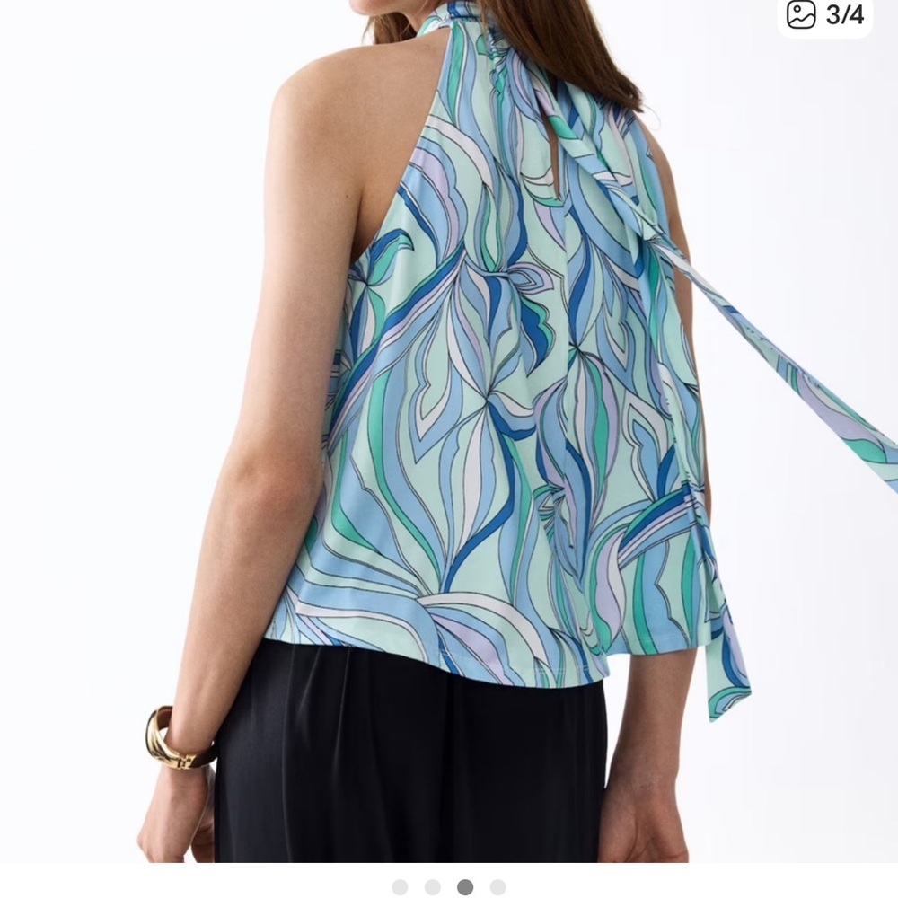 H&M Blue Green Leaf-Print Halter Tie-Back Camisole